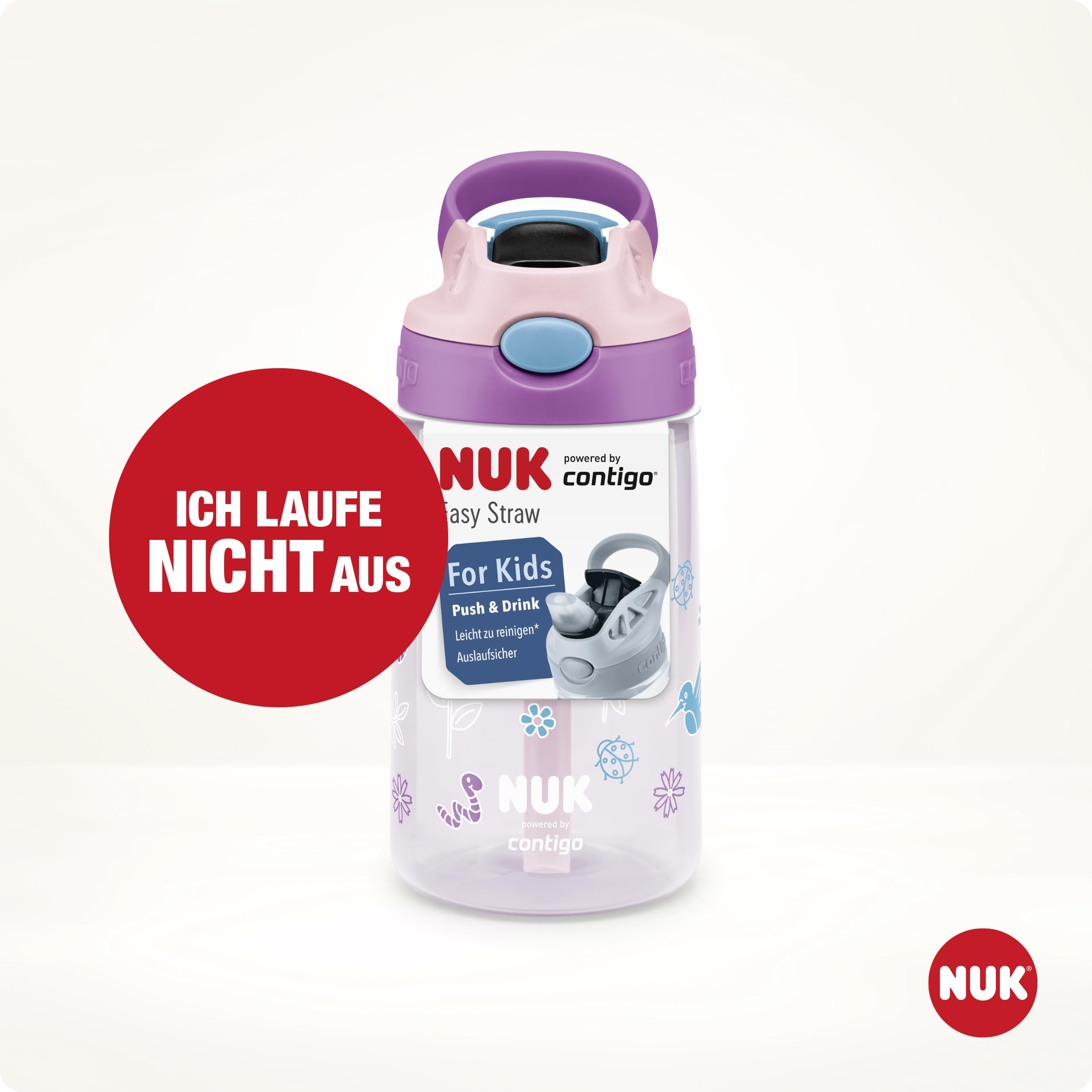 NUK By Contigo Easy Straw Cup | Trinkflasche mit Trinkhalm für Kinder (ab 4 Jahren) | Hergestellt aus strapazierfähigem Tritan | BPA-frei | spülmaschinenfest | 420 ml | Tulpe