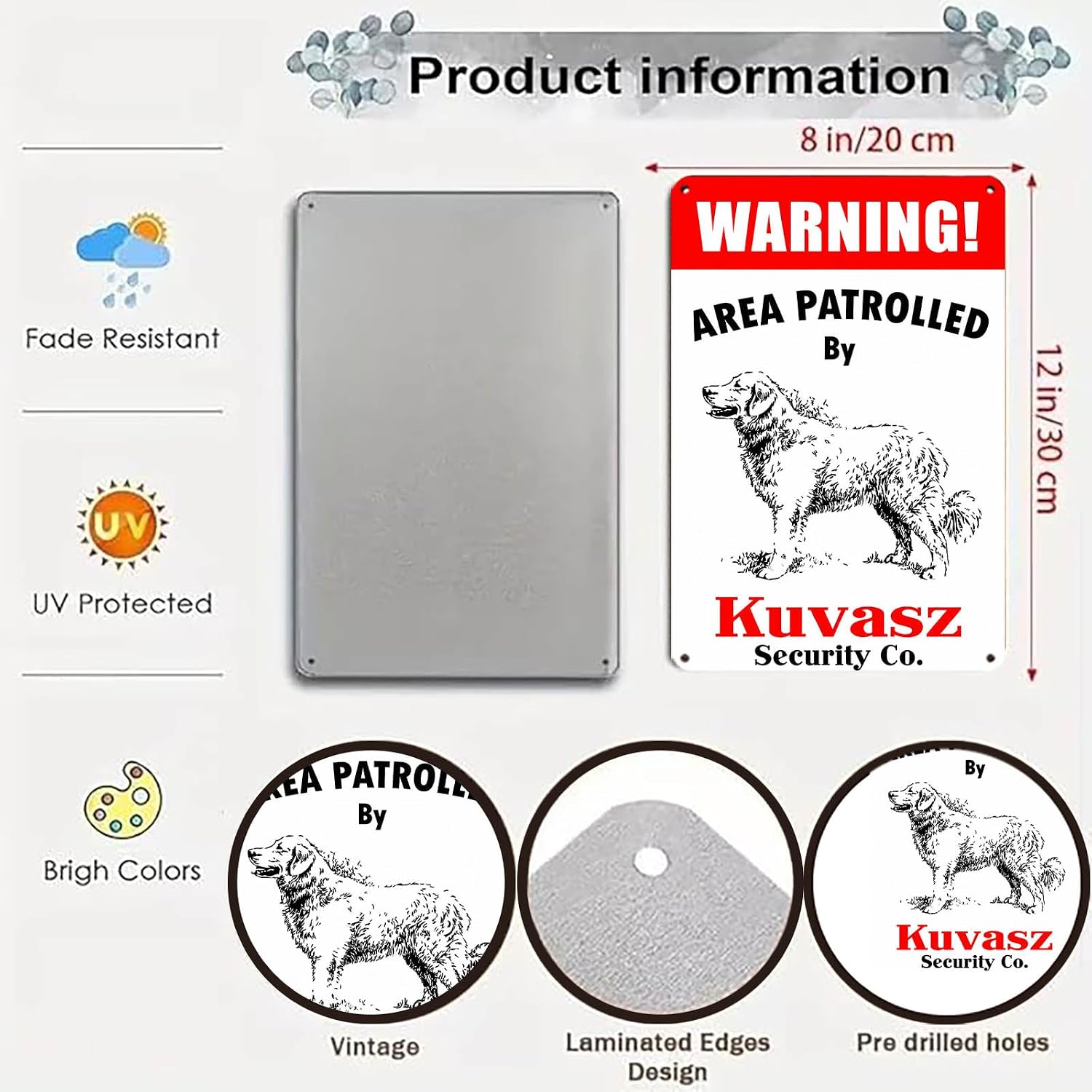 Rustic Dog Area Warning Metal Sign 8x12 Inch Area Patrolled By Kuvasz image 3