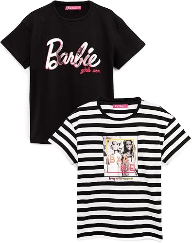 Miniatura 4 de Barbie Camiseta 2 Pack Niñas Niños Muñeca Logo Rayas Negro Y Blanco Top 3-4 Años, Negro -