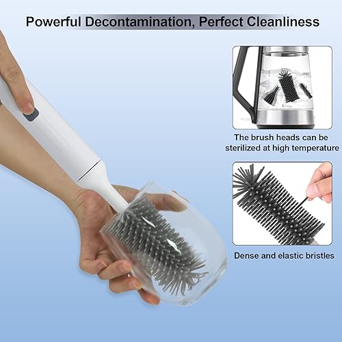 Miniatura 6 de winforhour Cepillo eléctrico para biberones con juego de limpiador eléctrico de botellas y cepillo para pajilla, adecuado para cepillo de cocina y