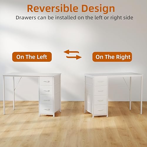 Miniatura 6 de Somdot Escritorio pequeño para computadora con 4 cajones para dormitorio, escritorio simple de oficina en casa de 39 pulgadas, mesa de estudio con