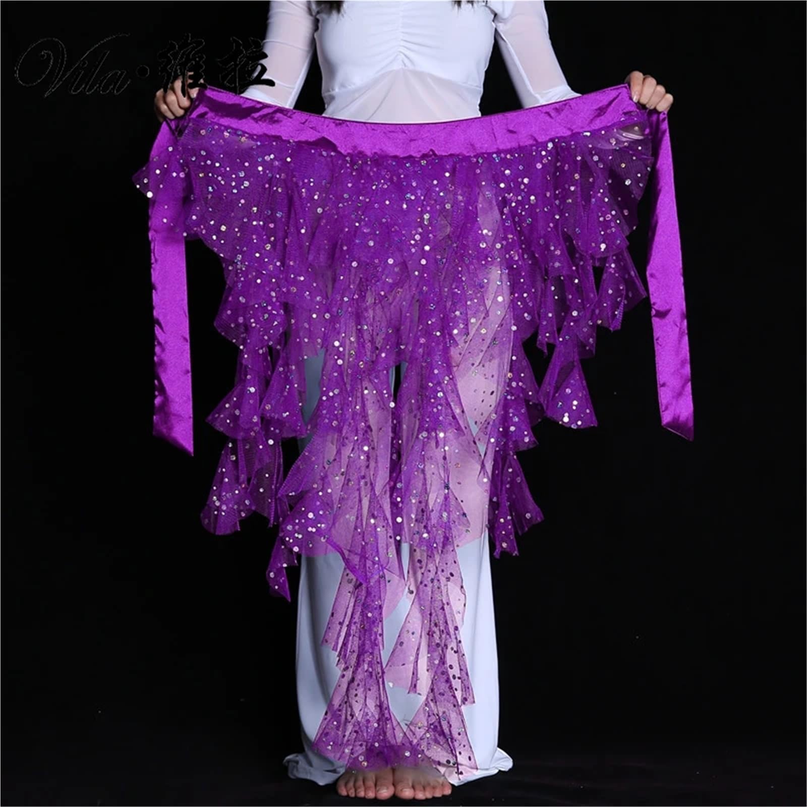 Sciarpa dell'anca di Danza del Ventre 7 Colori Cintura Gonna Avvolgente Elegante Catena con Paillettes per Feste di Danza