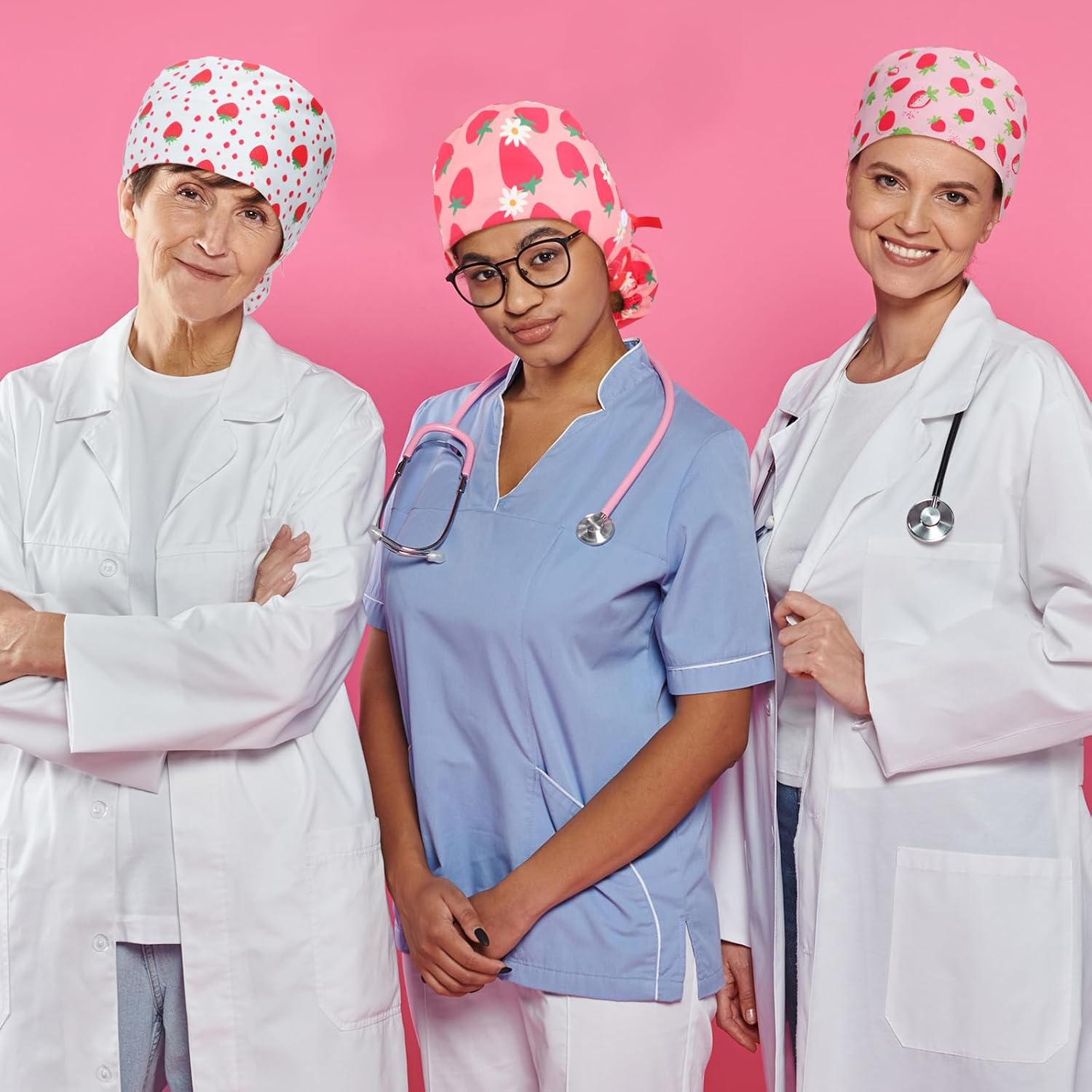 6 Pcs Satin Lined Scrub Caps Women with Button Ponytail Surgical Nurse Cap Adjustable Tie Back Nursing Working Hats image 5