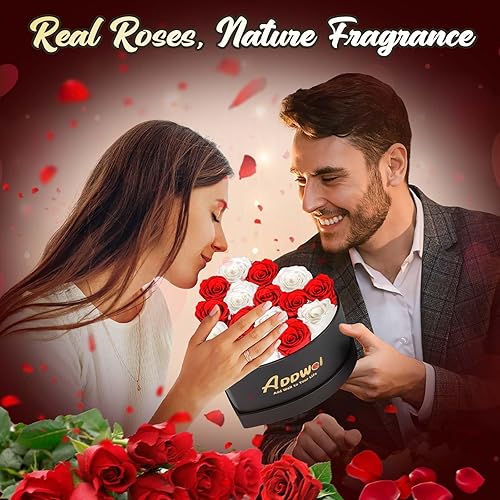 Miniatura 2 de ADDWel Eternal Fresh Roses con fragancia natural, ramo de rosas preservadas de 16 piezas en caja en forma de corazón, regalos para mamá, novia,