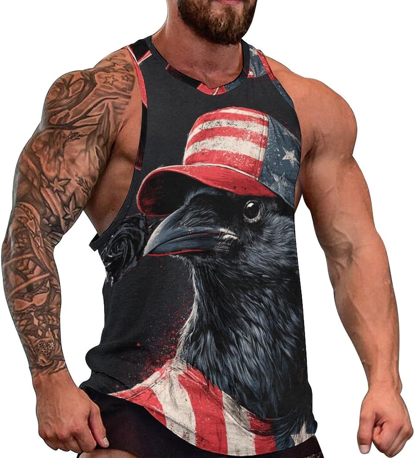 Caped Crow Men's All Over Print Muscle Tank Top Sleeveless V Neck Workout Gym Casual Sports Tee S‑5XL