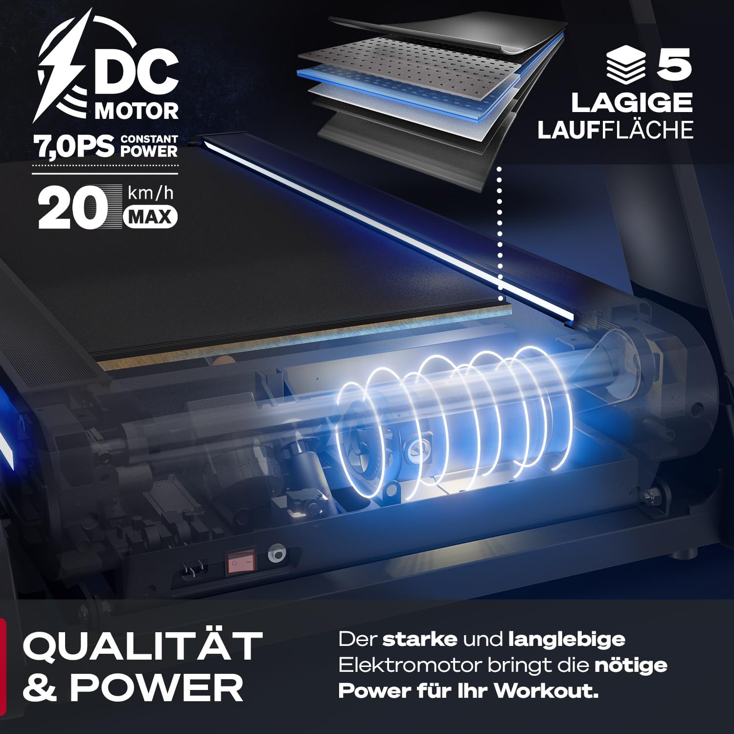 Sportstech sTread Lite Laufband für Zuhause klappbar bis 150 kg & 20 km/h – Treadmill mit 16% Steigung, 7 PS Motor, extra große Lauffläche, LED-Display, App-kompatibel, sPulse Pulsgurt inkl.