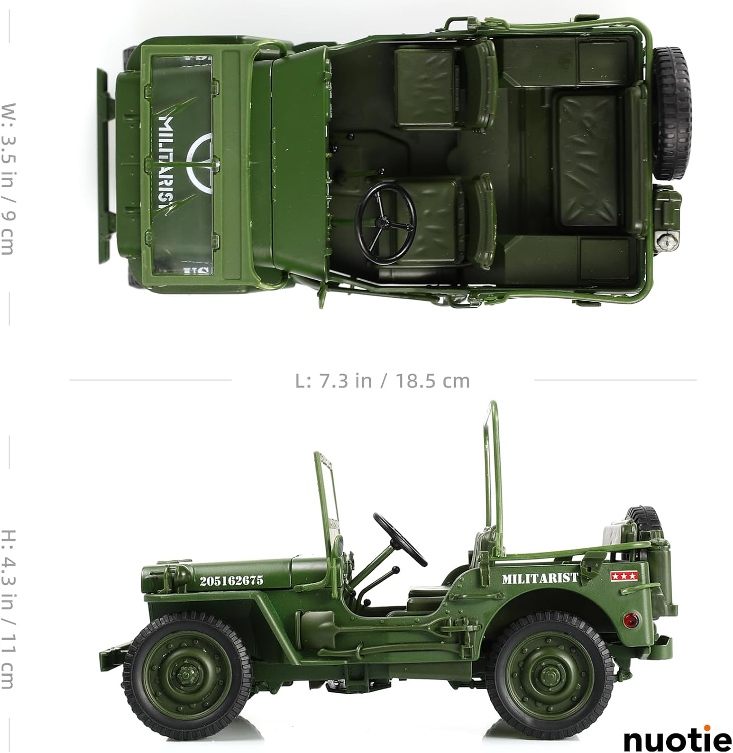 NUOTIE 1/18 Scale Military Tactical Car Model Willys MB U.S. Army Truck Miniature Military Utility Off Road Vehicle Alloy Metal Diecast Model for Adults Collection or Gift