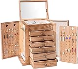ProCase Schmuckkästchen Schmuckaufbewahrung Groß Holz Schmuckschatulle mit 7 Ebenen Schmuckkasten Schmuckbox Schmuck Organizer mit Spiegel, Schubladen für Ringe, Ohrringe - Natural 7 Ebenen Natural