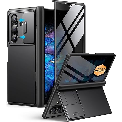 BERFY for Z Fold 7 Case with Privacy Screen Protector, [Anti Spy] Hidden Kickstand & Slide Camera Cover & Hinge Protective, Full Body Shockproof Phone Case for Samsung Galaxy Z Fold 7, Black