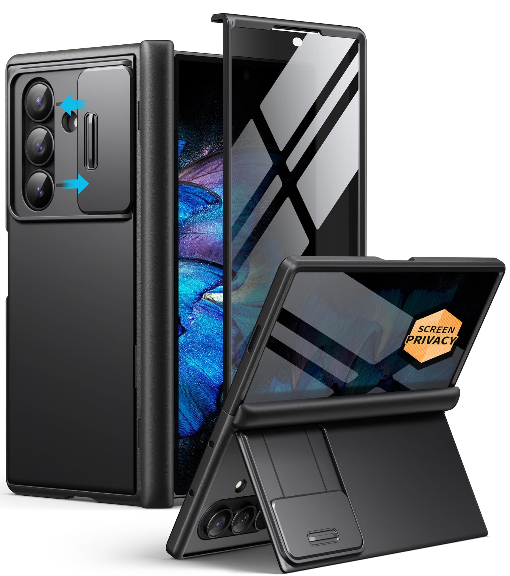 Photo 1 of BERFY for Z Fold 7 Case with Privacy Screen Protector, [Anti Spy] Hidden Kickstand & Slide Camera Cover & Hinge Protective, Full Body Shockproof Phone Case for Samsung Galaxy Z Fold 7, Black