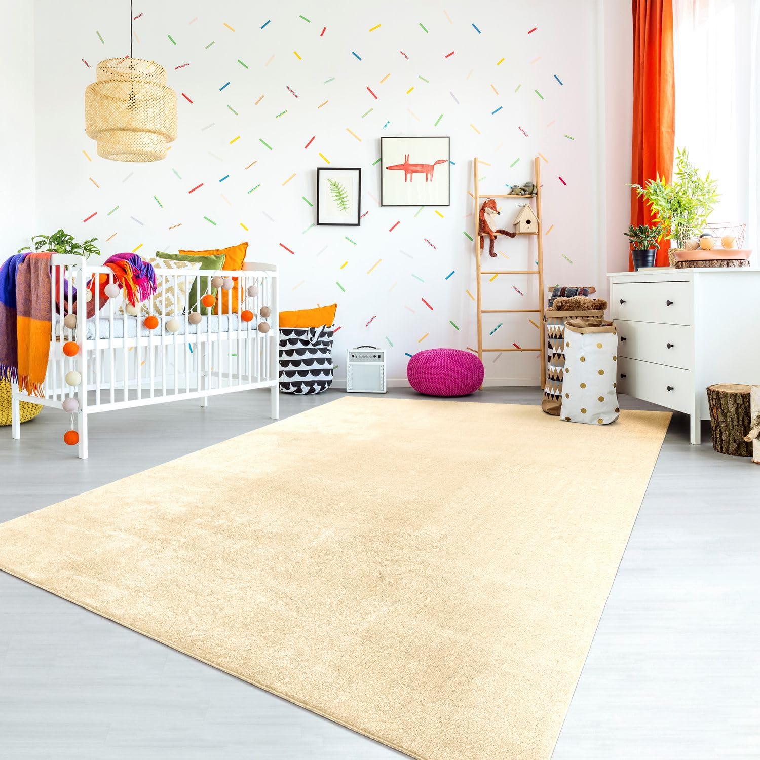 TT Home Alfombra Habitación Infantil De Juego Bebe Lavable Moderna Color Monocromo, Color:Beige, Tamaño:80x150 cm