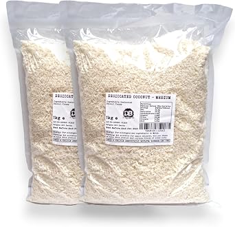 Desiccated Coconut Medium - 2kg 2x1kg | Coconut Fibre | Unsweetened Coconut Flakes | Shredded Dehydrated Coconut Flake | Perfect For Coconut Oil, Coconut Milk, Coconut Water Lovers