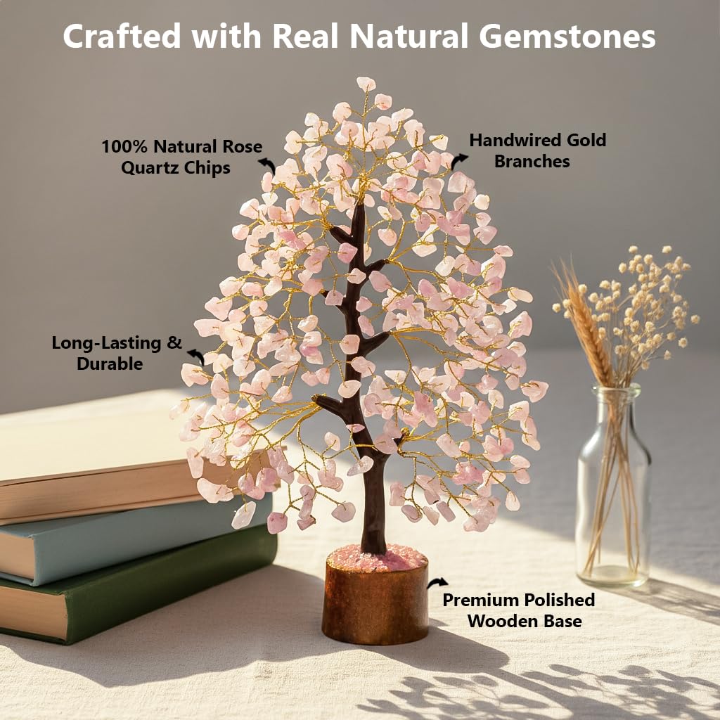 Árbol de piedras preciosas de cuarzo rosa Árbol de cristal para árbol de chakras hecho mano estatuilla de Feng Shui de dinero cristales curativos de Reiki de buena suerte decoración escultura regalo