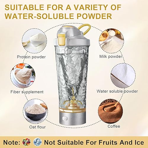 Miniatura 3 de Botella mezcladora eléctrica de proteínas, botella mezcladora eléctrica de proteínas, 24 onzas, mezcladora recargable, sin BPA, Tritan (blanco)