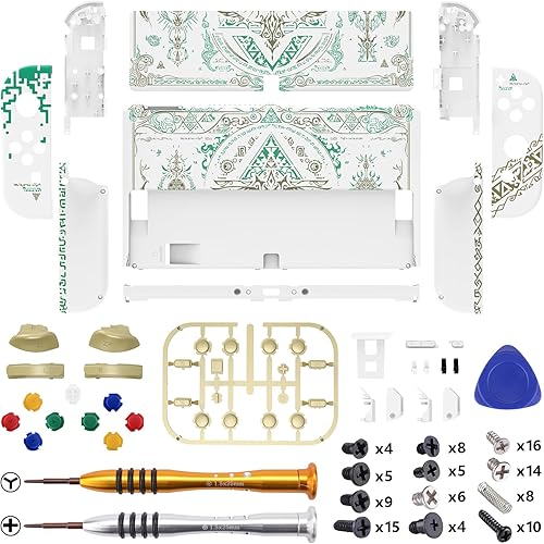 Miniatura 3 de eXtremeRate Juego completo de carcasa de bricolaje para Nintendo Switch OLED, placa trasera de consola y soporte, carcasa para controlador de mano