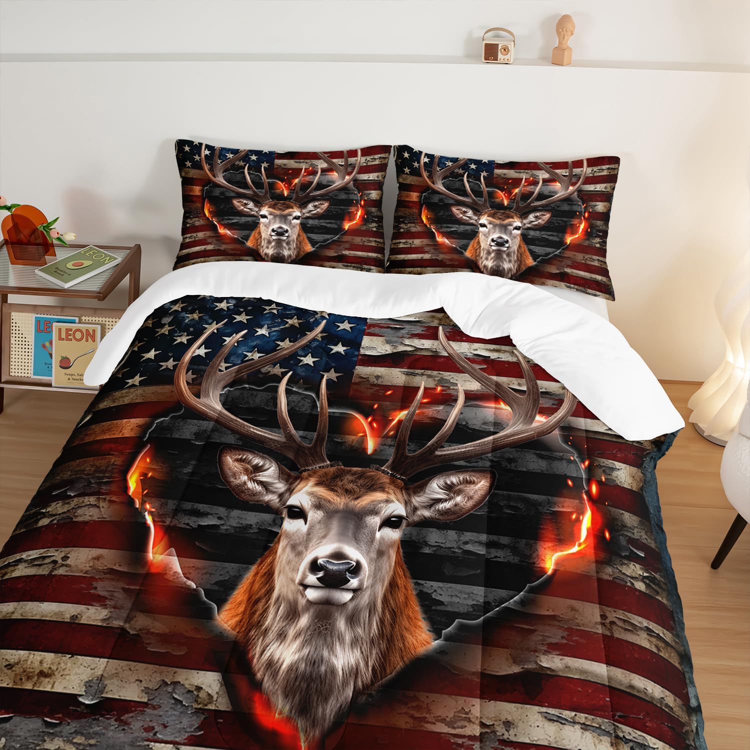 Deer Bedding Sets for Kids Boys Girls Room Decor,Hunting Themed American Flag Bedding Comforter Sets,Western Comforter Sets Camo Twin Bedding Set with 2 Pillowcases. - Image 3
