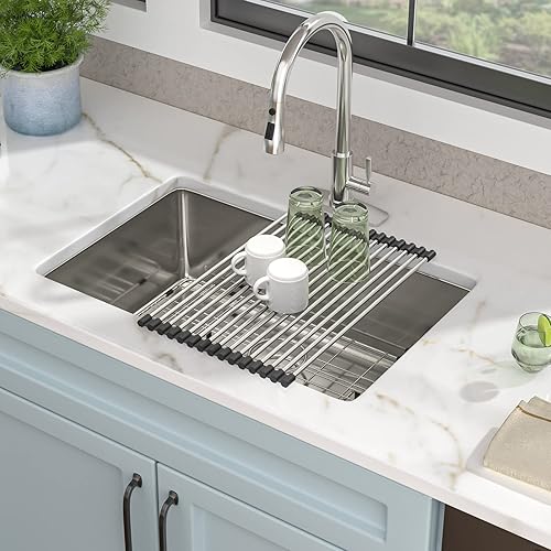 Miniatura 3 de Fregadero de cocina de 27 pulgadas x 18 pulgadas, de acero inoxidable de calibre 16, fregadero profundo de acero inoxidable con accesorios