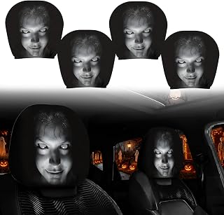 4 Pcs Ghost Face Headrest Covers for Cars (#B) [並行輸入品] | Scary Face Mask Printing Polyester Auto Seat Universal Elastic Models Protector Funny Decoration for Car Interior