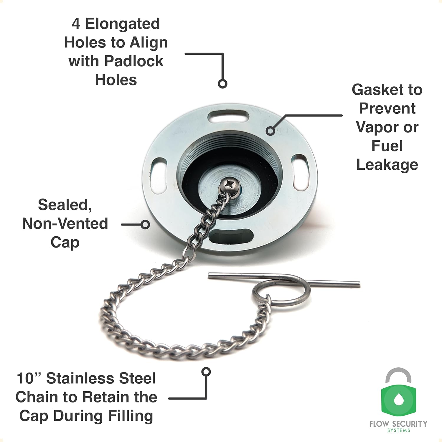 The Flow Security Systems Non-Vented Locking Fuel Tank Cap | Secures Transfer & Above Ground Commercial Fuel Tanks | Prevents Theft & Fuel Vandalism | FSS 376M | Male 2" Std Thead
