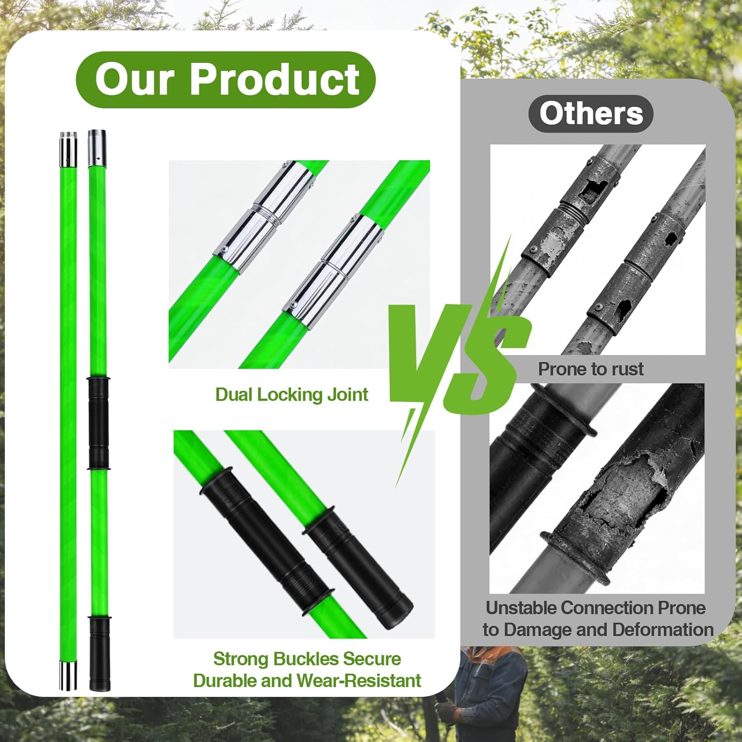 Pole Saws for Tree Trimming - 7.3-27 ft Manual Tree Trimmer with Sharp Steel Blade and Scissors, Long Reach High Branch Cutter for Garden Landscaping Pruning Palms Shrubs Fruit Trees