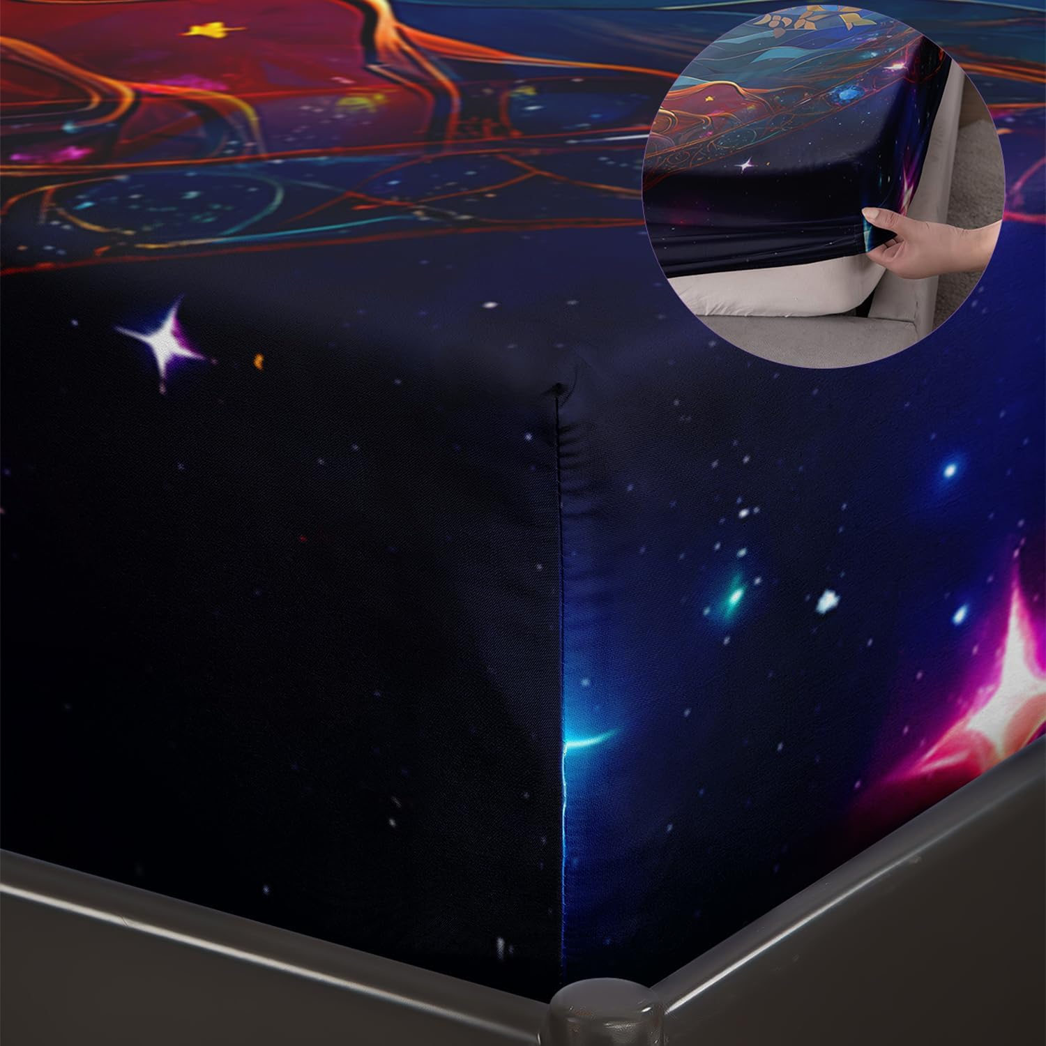 AILONEN Colorful Tree of Life Fitted Sheet Set King Size, Colorful Tree Aesthetic Bedding Set for Adult,Women,Boho Starry Galaxy Aurora Bed Sheet Set,1 Flat Sheet + 1 Fitted Sheet + 2 Pillowcases