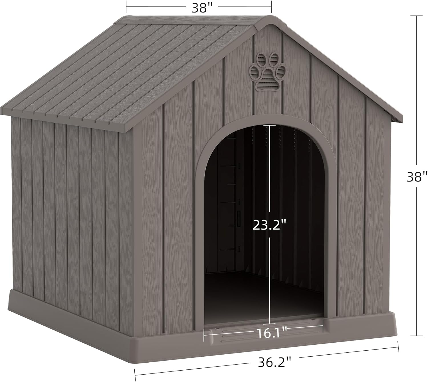 Fancyango Large Dog House Outdoor Indoor for Medium Large Dogs, Sturdy Plastic Waterproof Doghouse with Air Vents and Elevated Floor, Easy Clean and Assemble (Grey, 36.2''L×38''W×38''H)