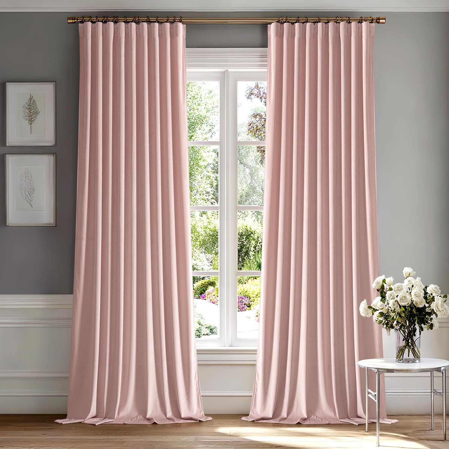 MIULEE Baby Pink Velvet Curtains 84 inches 2 Panels - Luxury Room Darkening Window Drapes for Bedroom Living Room Thermal Insulated Super Soft Blackout, Back Tab Rod Pocket Pinch Pleated, W52 x L84 52"W x 84"L (Pack of 2) Baby Pink