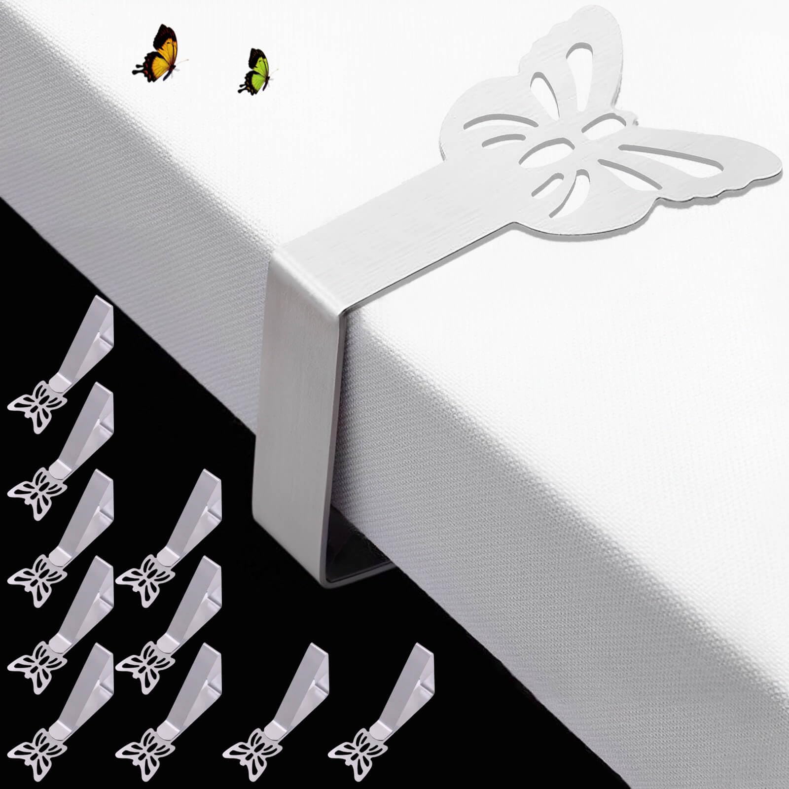 Tablecloth Clips for Thick Outdoor Tables 10 Pack, Butterfly Shape Picnic Table Cloth Holder Clip Heavy Duty Stainless Steel Decorative Cover Clamp for Party Wedding Restaurant Camping Essential