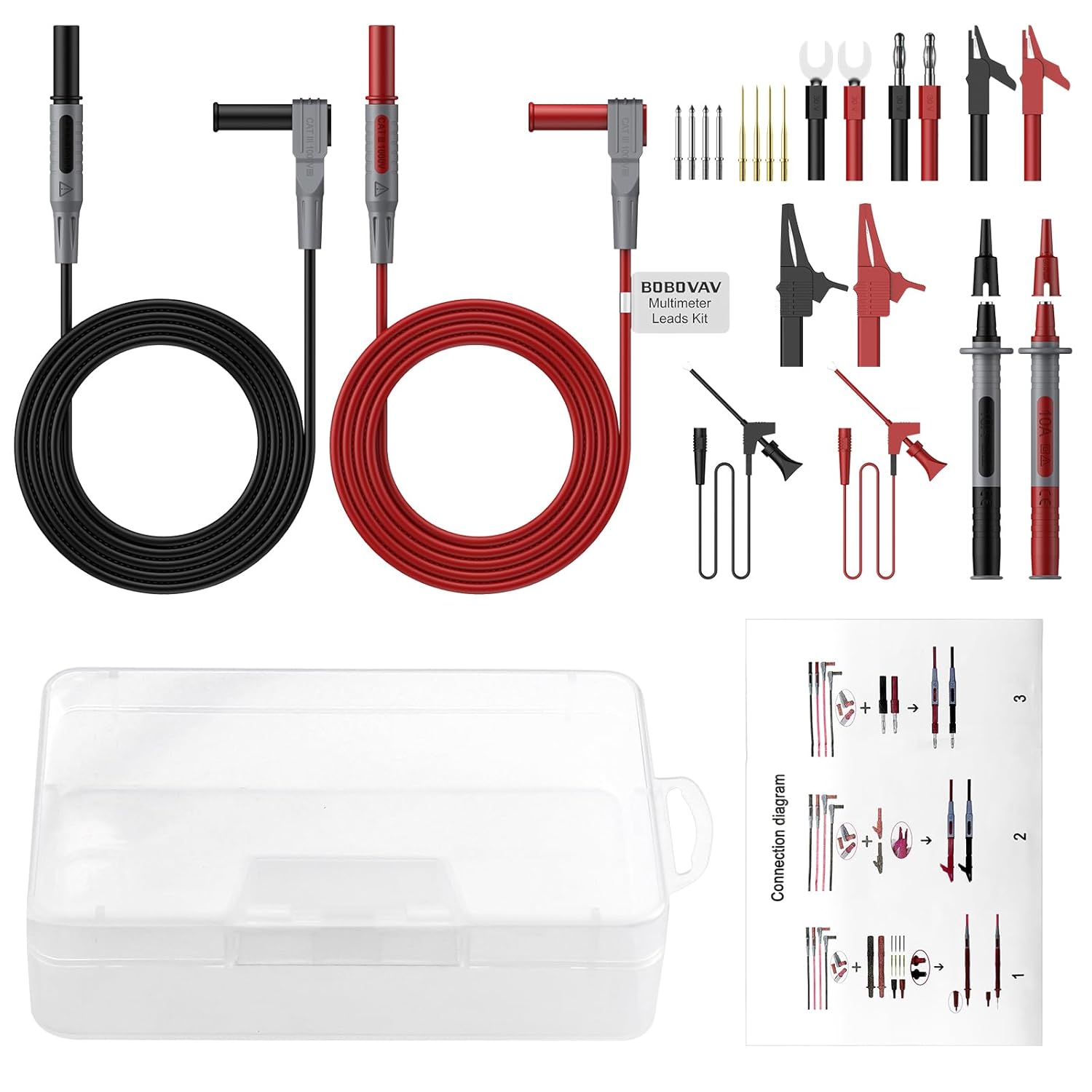 Multimeter Leads Kit, 24PCS Non-Slip Test Leads Set with Flexible Silicone Extension Leads, 8 Interchangeable Probe Tips and Alligator Clips, Cat III 1000V for Electricians & Auto Repair