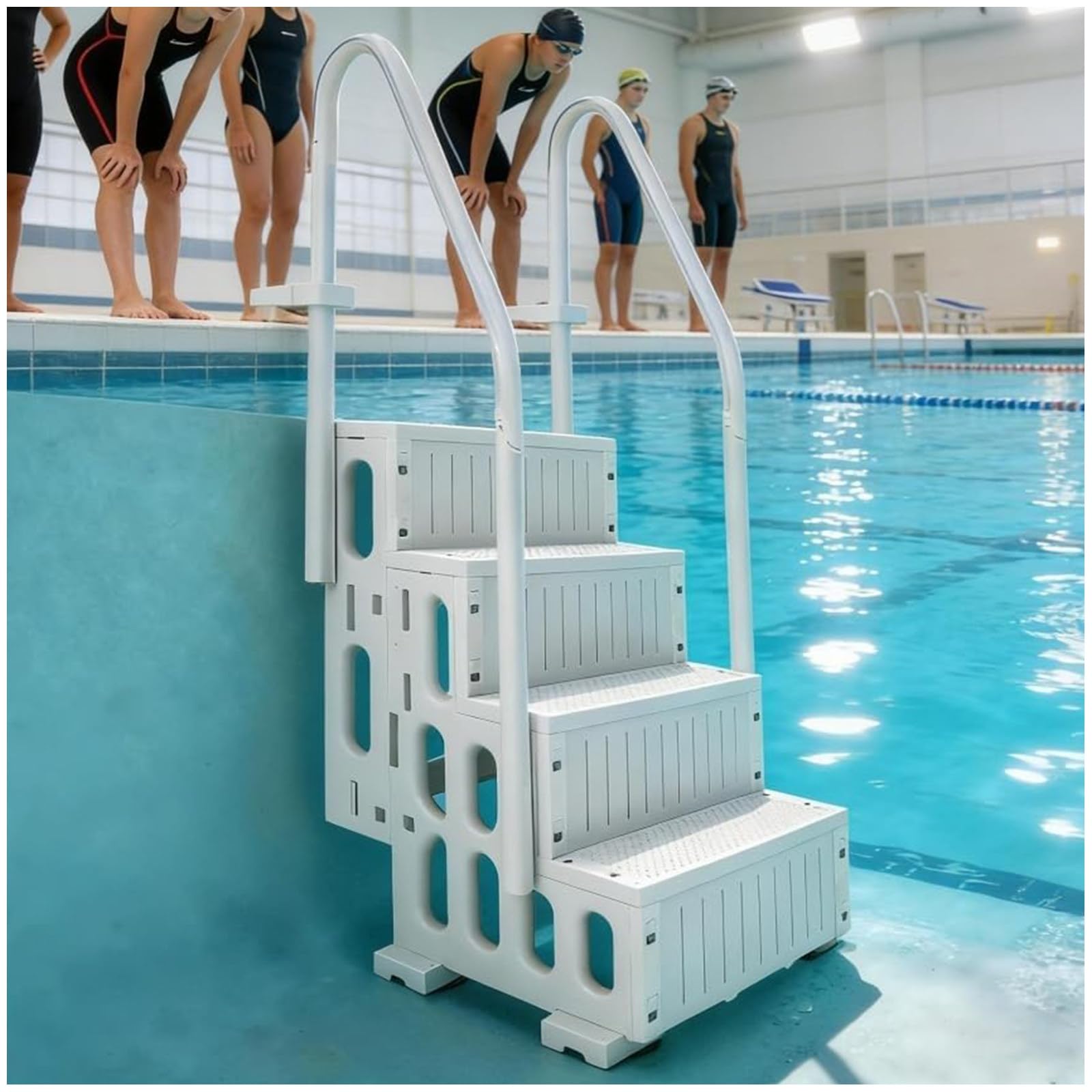 Échelle de piscine hors sol, échelle de piscine antidérapante à 4 marches avec double rampes pour un accès sûr