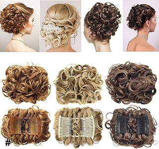 Extension clip capelli veri Scrunchy Scrunchie Updo per capelli chignon-Extensions Pettini Coda di cavallo Ceniza rubia me...