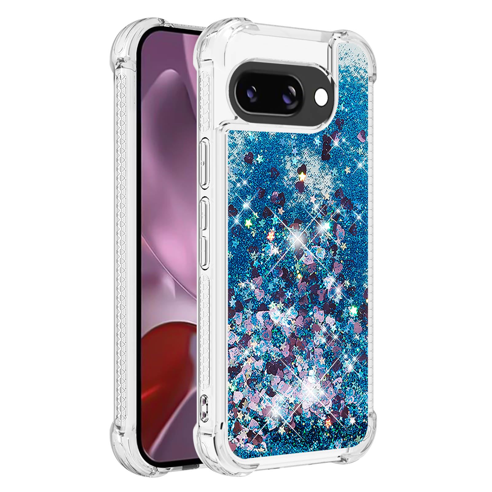 Eherui Custodia con glitter per Google Pixel 9a, in silicone e TPU, anti-impronte, resistente agli urti, sottile, antigraffio, anticaduta, per Google Pixel 9a, rosa viola