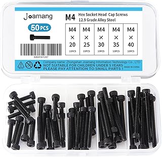 M4 x 20mm 25mm 30mm 35mm 40mm Hex Socket Head Cap Screws Bolts, 12.9 Grade Alloy Steel, Black Oxide Finish, Metric Allen Hex Drive, Fully Threaded, Assortment Kit 50Pcs