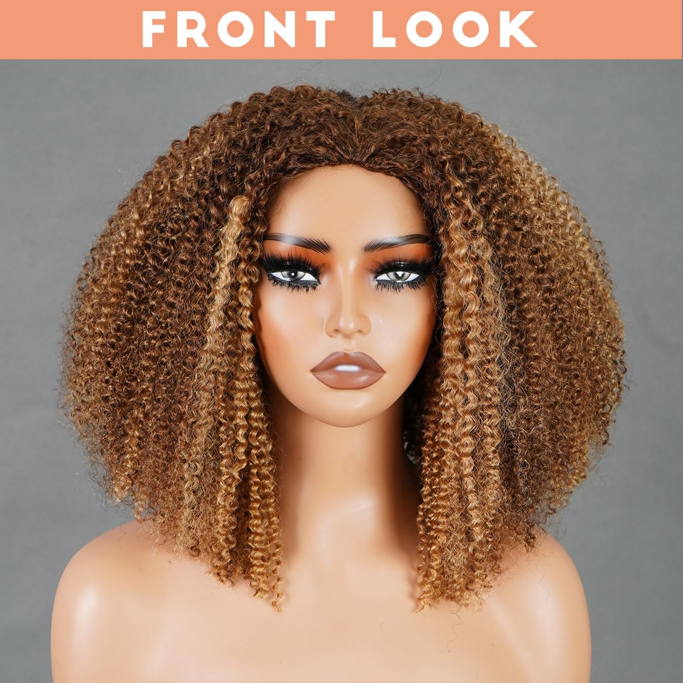 Domiso Afro Kinky Curly 3 In 1 Half Wig Human Hair Seamless Kinky Curly Flip Over Natural Hairline Beginner Friendly Glueless Wear & Go Drawstring Band Clip in Wig (Highlight, 12 Inch)