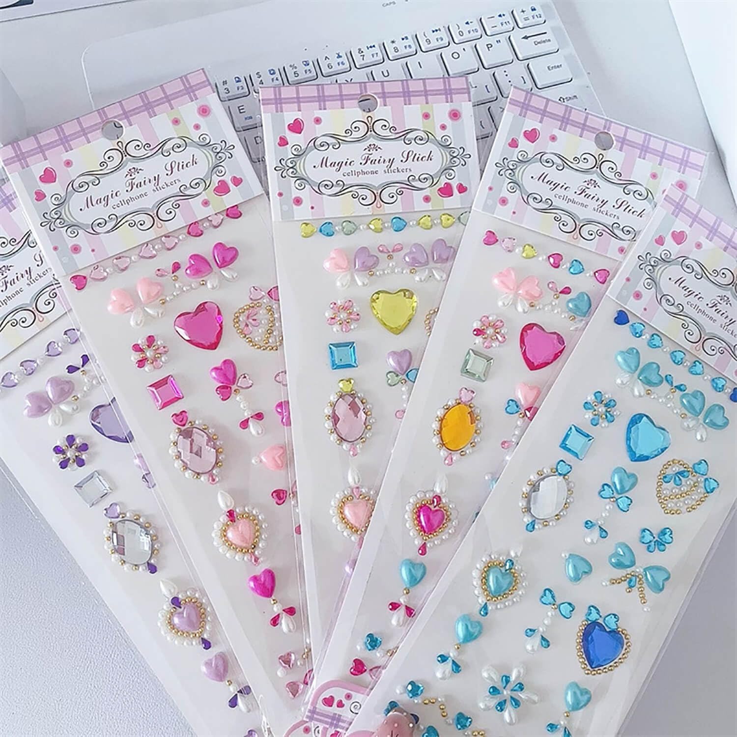 Maxleaf 5 Sheets 3D Flowers Rhinestone Gem Stickers