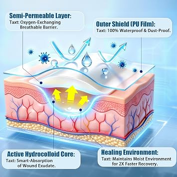 Hydrocolloid Bandages for Wound Care, Medical-Grade Hydrocolloid Roll with Self-Adhesive, Ultra Absorbent, Flexible & Waterproof, Cut-to-Size First Aid Kit Essential (2in*12ft)