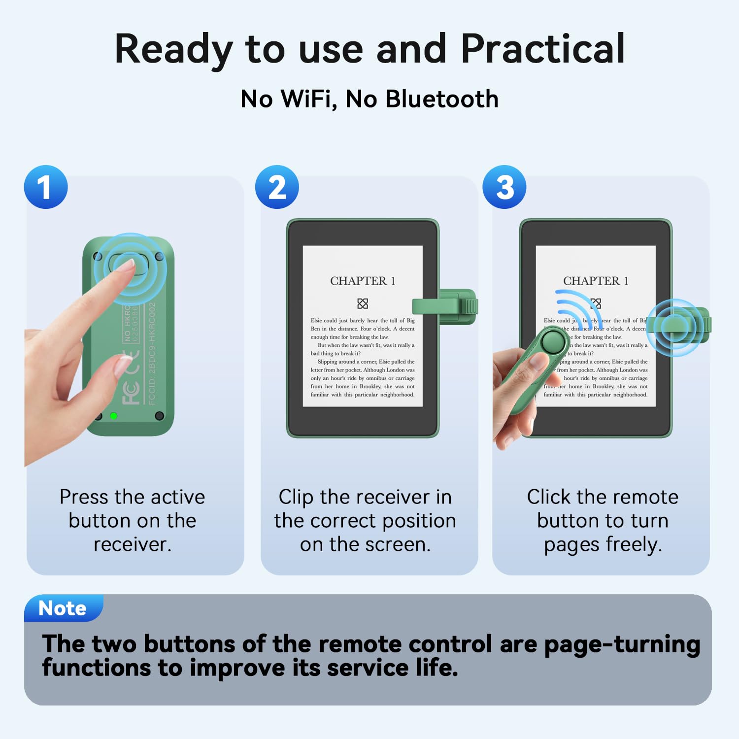 Télécommande Tourne-Page avec Support pour Kindle, Vert