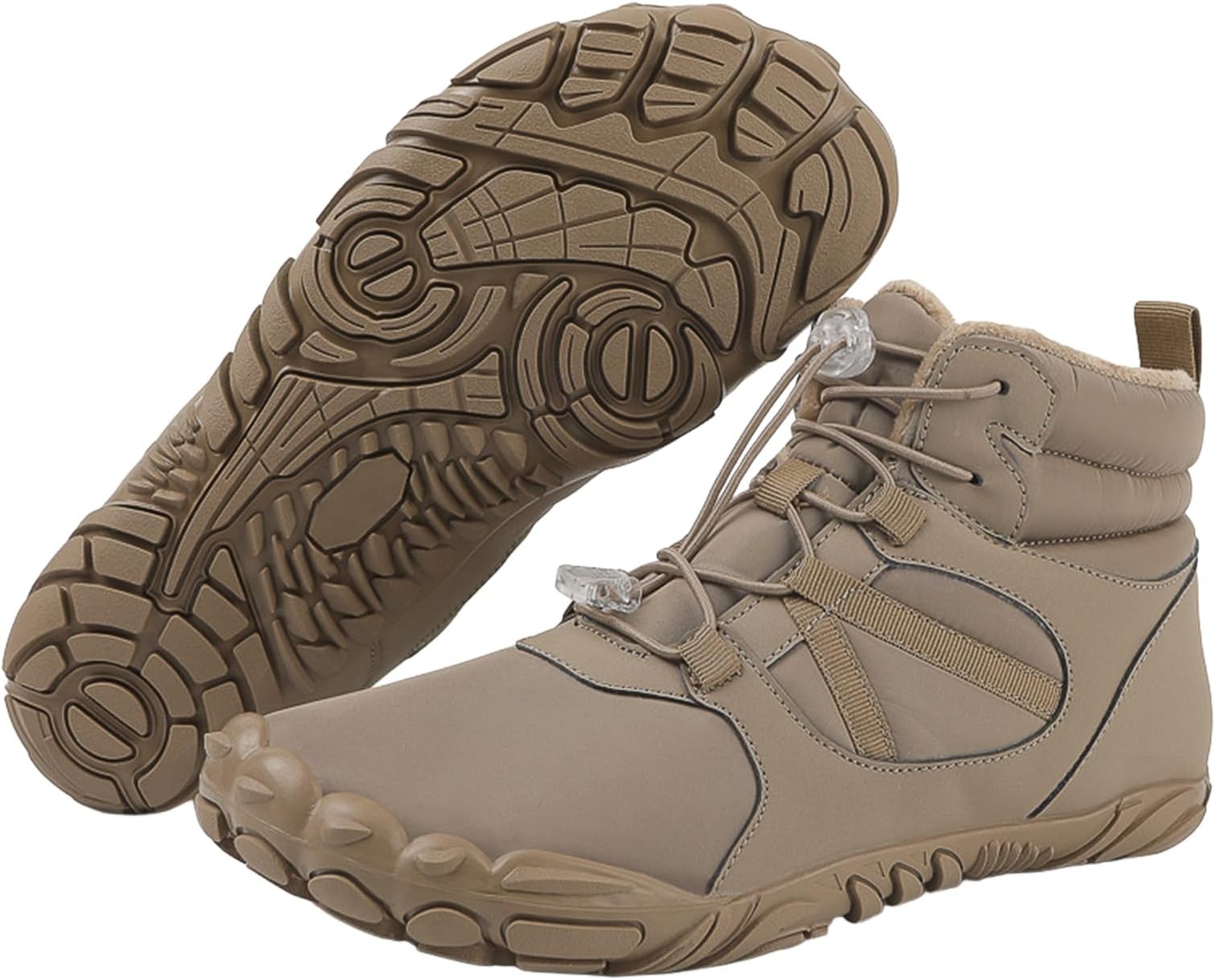 Hiking Boots Women Men,Winter Fur Lined Warm Snow Boots,Fuzzy Waterproof Hike Barefoot Boot,Wide Toe Box Ankle Booties,Zero Drop Sole Walking Shoes,Slip On Anti-Slip Sneaker,Casual Outdoor Shoes