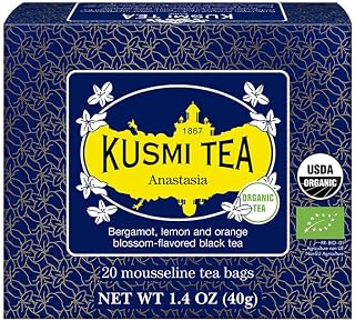 Kusmi Tea - Anastasia - Organic Black Tea with Bergamot & Lemon - Flavored with Orange Blossom - Caffeinated Tea - Inspired by the Iconic Earl Grey Tea - 20 Tea Bags