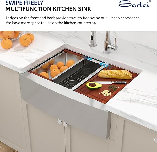 Miniatura 8 de Sarlai - Fregadero de granja de 30 pulgadas, cuenco doble de acero inoxidable de 30 x 22 pulgadas, estación de trabajo de granja de calibre 16,