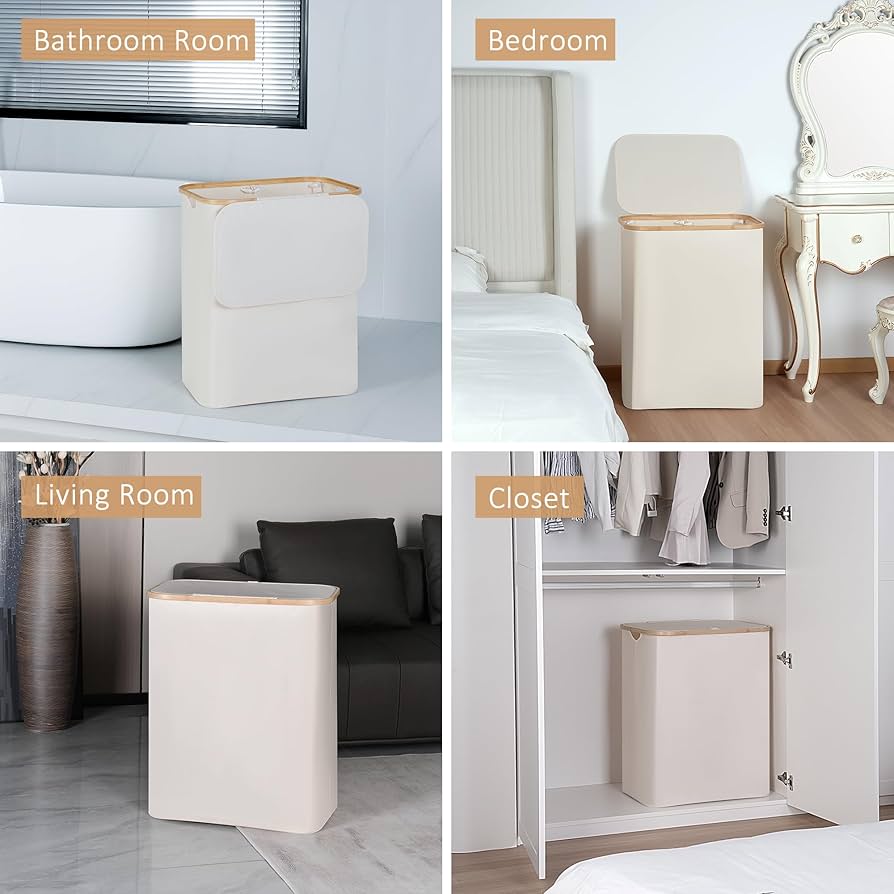 HBlife 150L Laundry Hamper With Lid, Large Laundry Basket With Bamboo Handles, Large Hampers For Laundry, Dirty Clothes Hamper With 2 Removable Inner