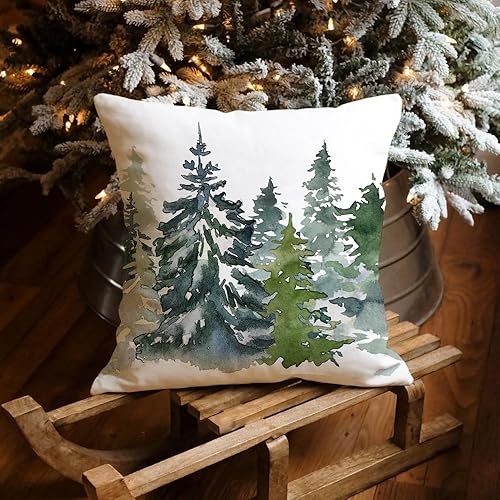 Miniatura 5 de AACORS AA286-18 - Funda de almohada navideña de 18 x 18 pulgadas, decoración de árbol verde azulado, decoración de bosque natural para el hogar,