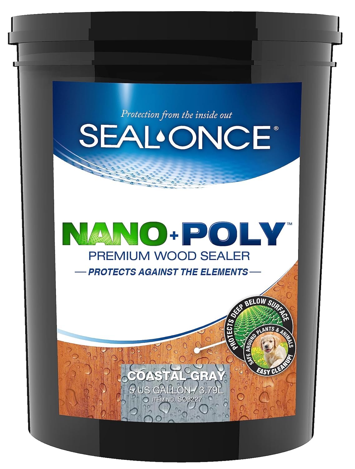 Seal-Once Nano+Poly Penetrating Wood Sealer with Polyurethane - Premium Waterproof Sealant - 5 Gallon & Coastal Gray