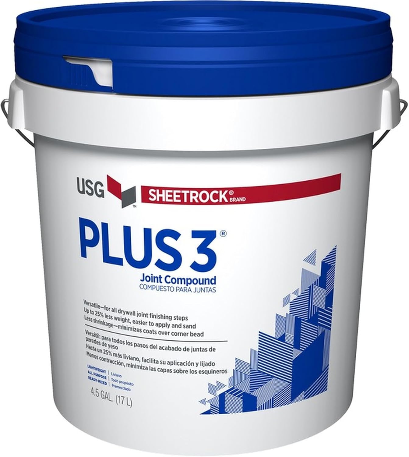 1PK 381466048 4.5gal Plus-3 Lightweight Joint Compound Blue Lid LANC-163145-NF