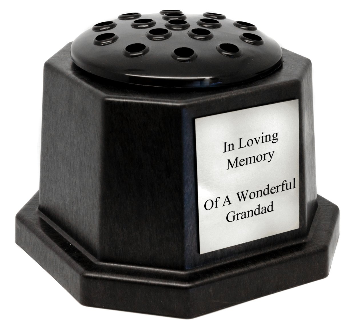County EngravingPersonalised Traditional Black Graveside Memorial Vase & Plaque, Laser Engraved - Enter Your Own Custom Text (Silver)
