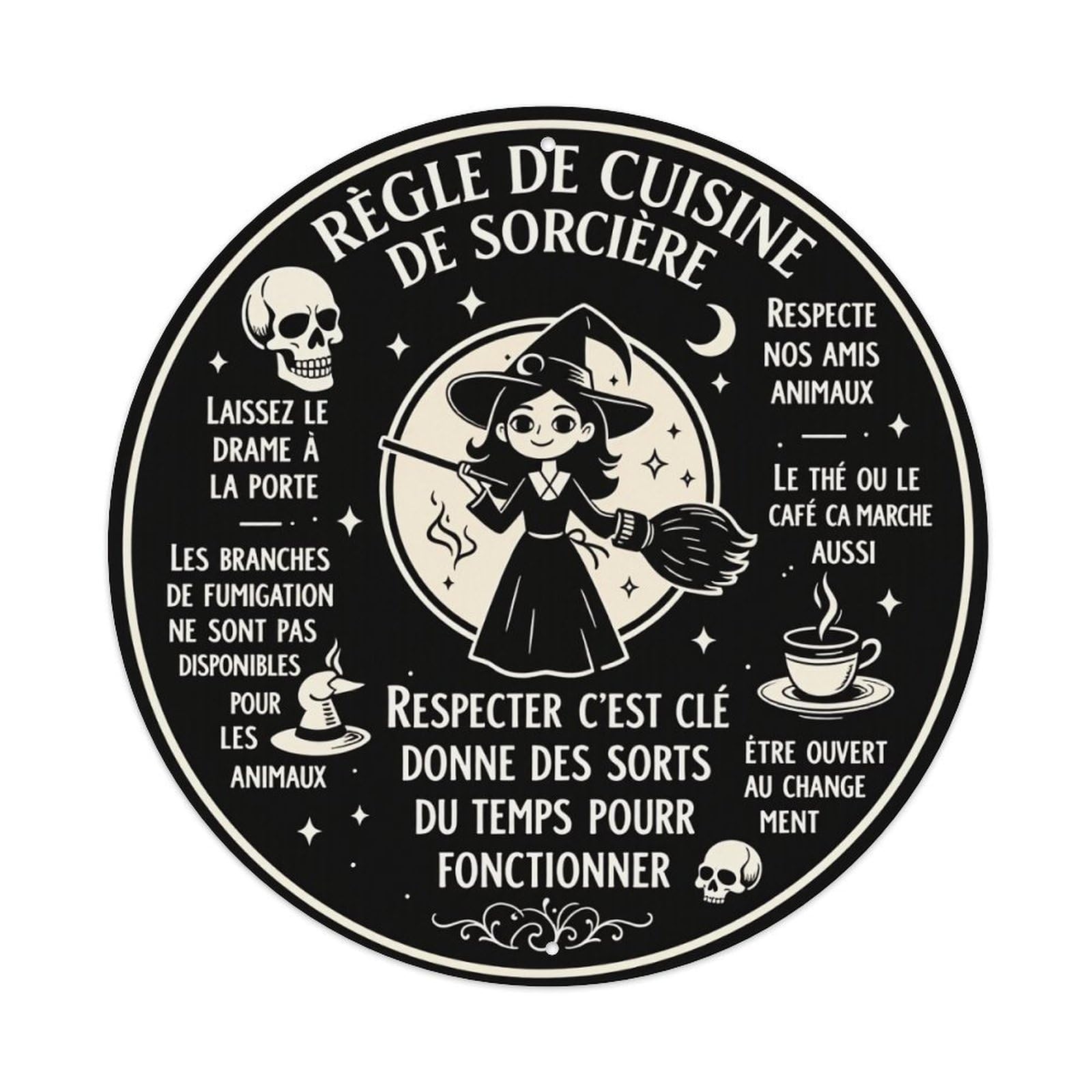 Witch Cooking Rules Magic Spells Round Tin Sign Vintage Metal Poster Retro Bar, Home, Man Cave, Kitchen, Laundry Room Wall Art Decor Gift 8x8In