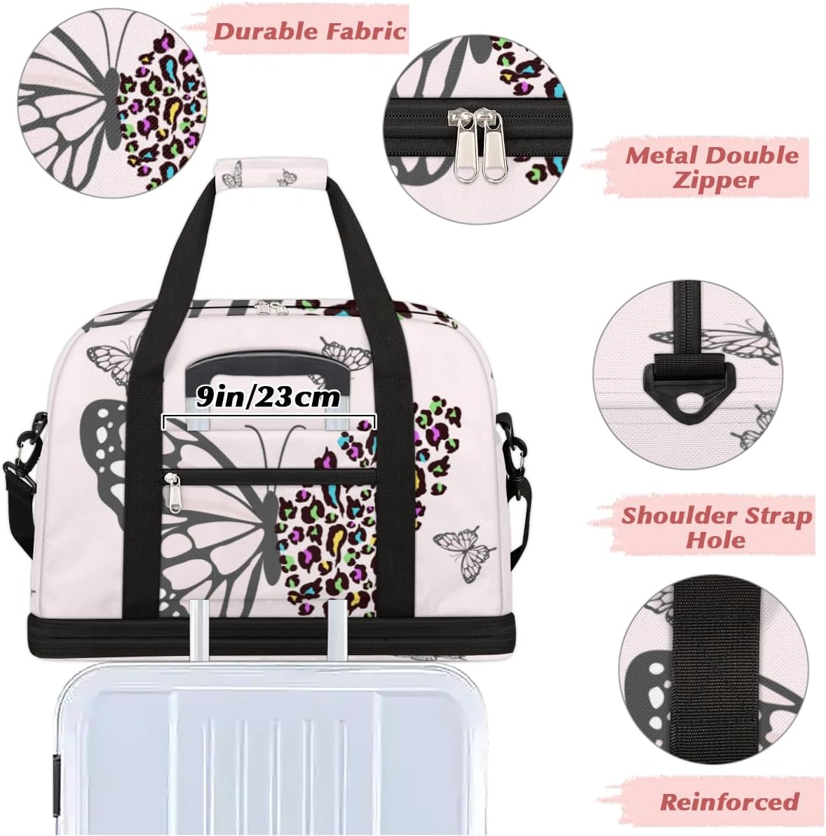 QsirBC Amusing Butterflies Texture Gym Bag for Women Duffle Tote with Shoes Compartment Men Weekender Duffel for Dance Travel Sports Swimming Overnight