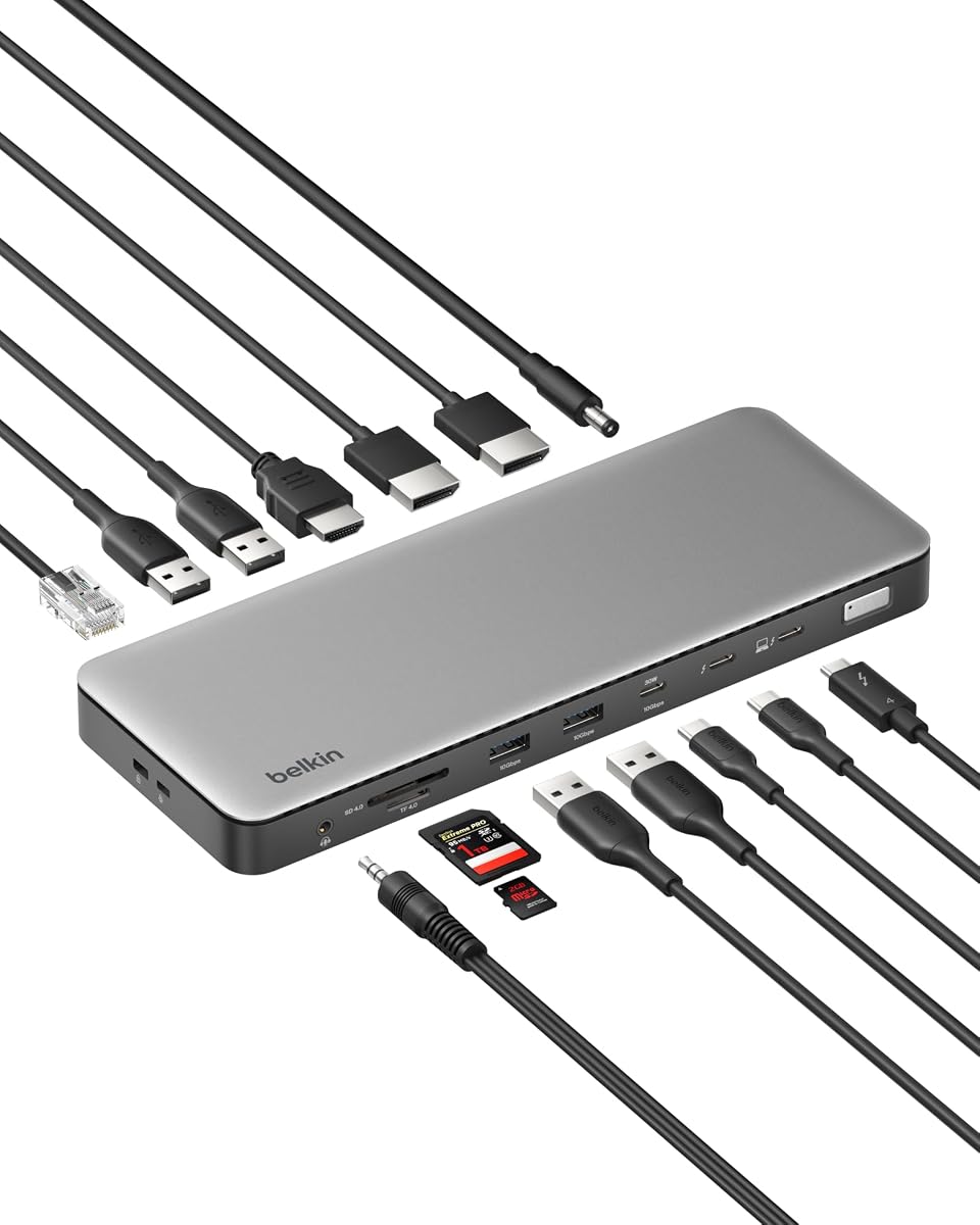 Estación de acoplamiento Thunderbolt 4, pantalla triple, concentrador USB-C 14 en 1 de 96 W | Transferencia de datos de 40 Gbps, Ethernet de 2,5 Gb, conexión en cadena de hasta 6 dispositivos, concentrador de expansión USB-C para computadora portátil, MacBook, Windows