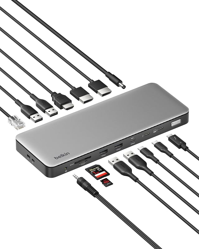Estación de acoplamiento Thunderbolt 4, pantalla triple, concentrador USB-C 14 en 1 de 96 W | Transferencia de datos de 40 Gbps, Ethernet de 2,5 Gb, conexión en cadena de hasta 6 dispositivos, concentrador de expansión USB-C para computadora portátil, MacBook, Windows