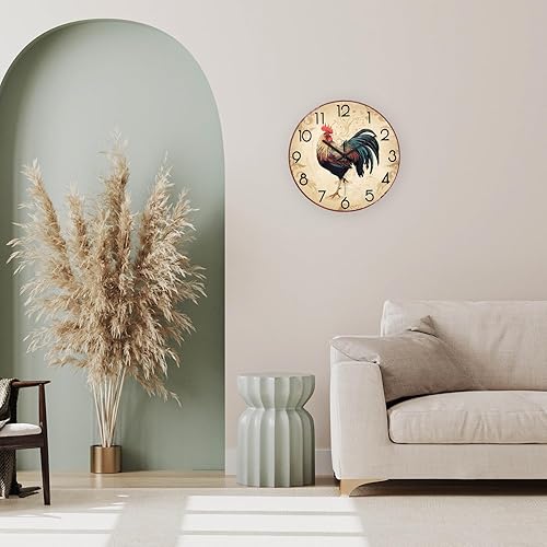 Miniatura 2 de XNM Relojes de pared de gallo marrón, funciona con pilas, 14 pulgadas, relojes de cocina de vidrio analógico, reloj de pared de animales sin tictac